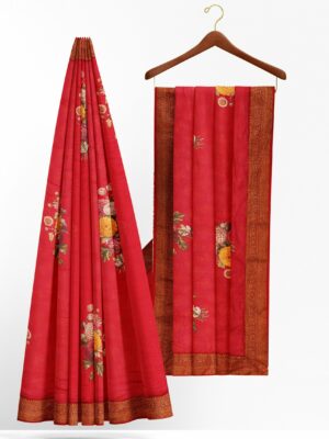 Red saree with golden border