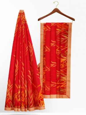 Red saree with golden colour border