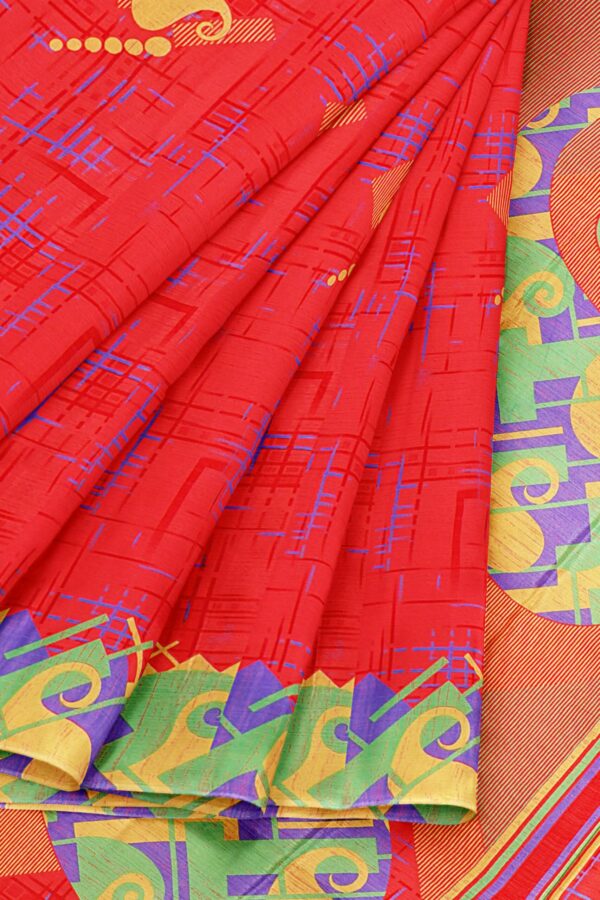 Red saree with green purple border - Image 6
