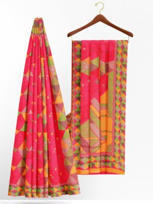 Red saree with green yellow border