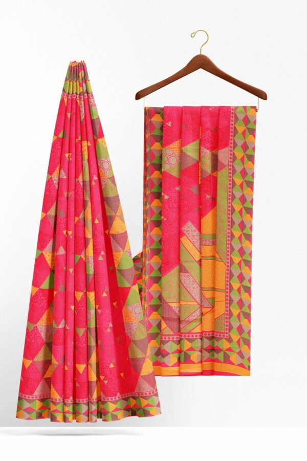 Red saree with green yellow border
