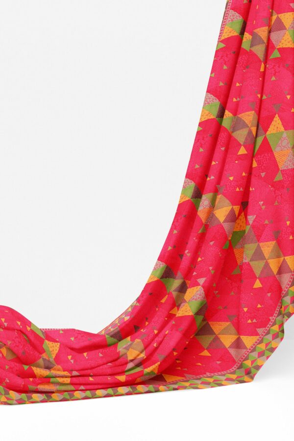 Red saree with green yellow border - Image 3