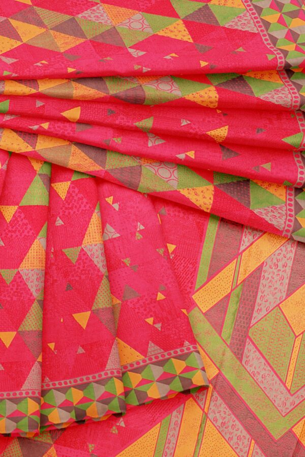 Red saree with green yellow border - Image 5