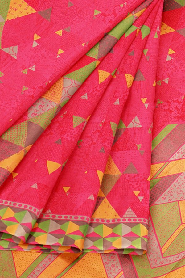 Red saree with green yellow border - Image 6