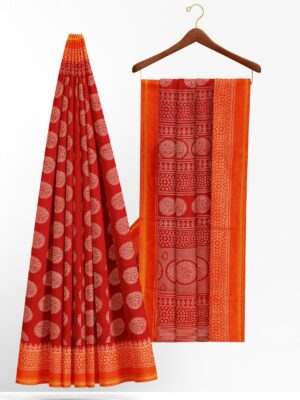 Red saree with orange border