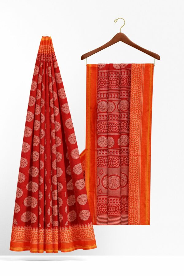 Red saree with orange border