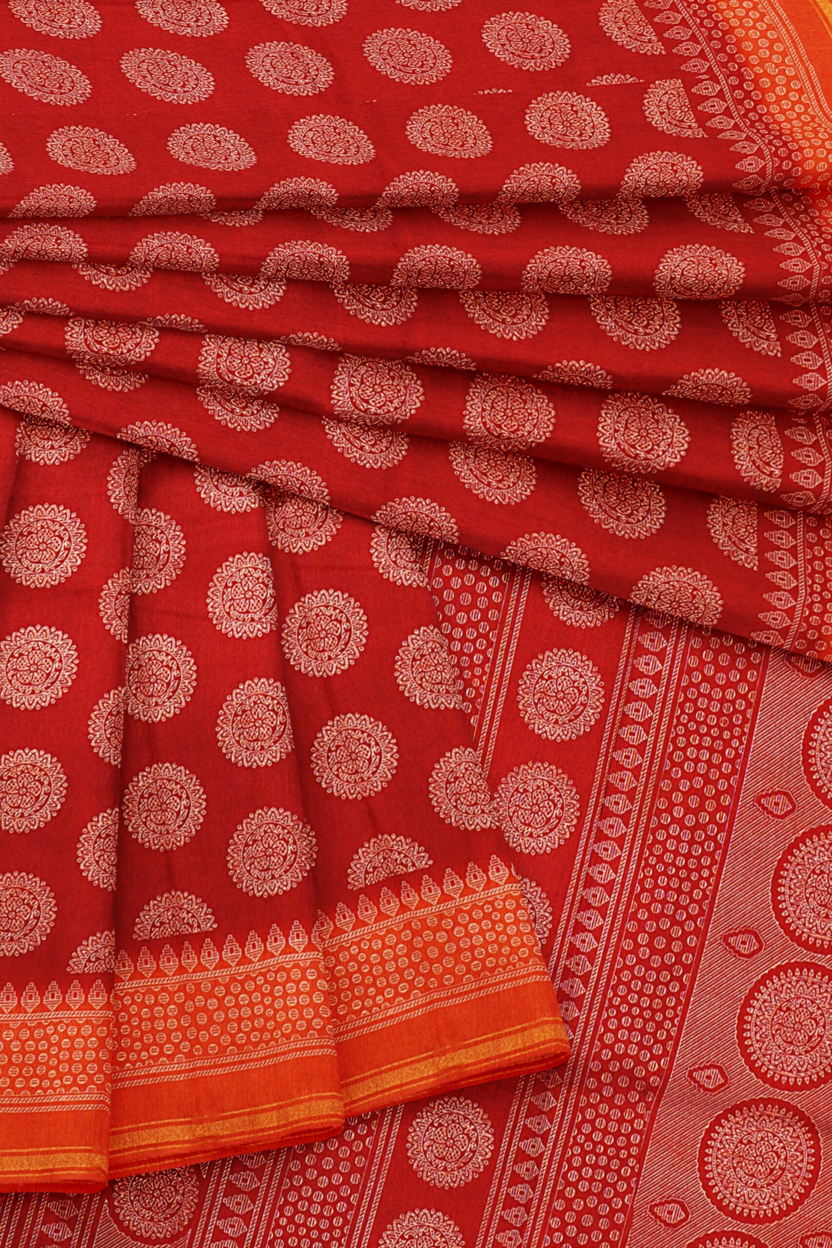 Red saree with orange border - Image 5