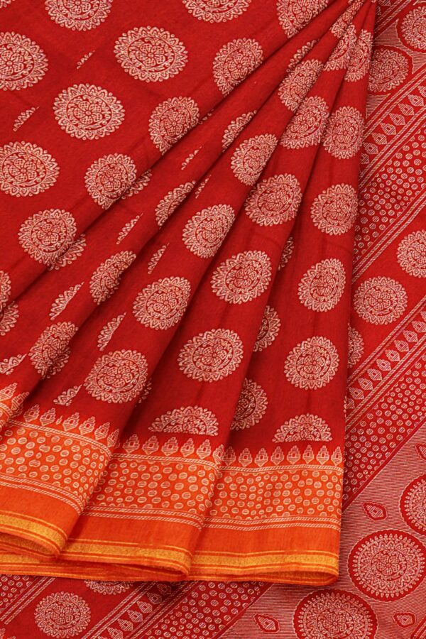 Red saree with orange border - Image 6