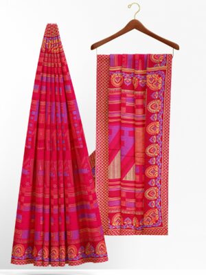 Red saree with purple border