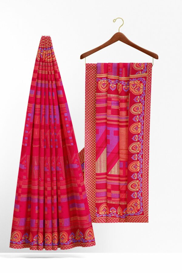 Red saree with purple border