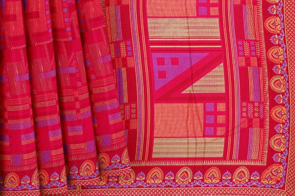 Red saree with purple border - Image 4
