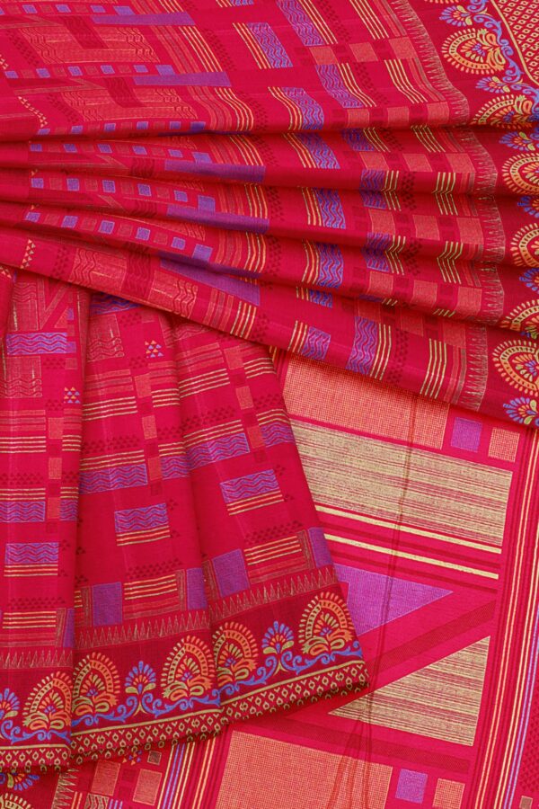 Red saree with purple border - Image 5