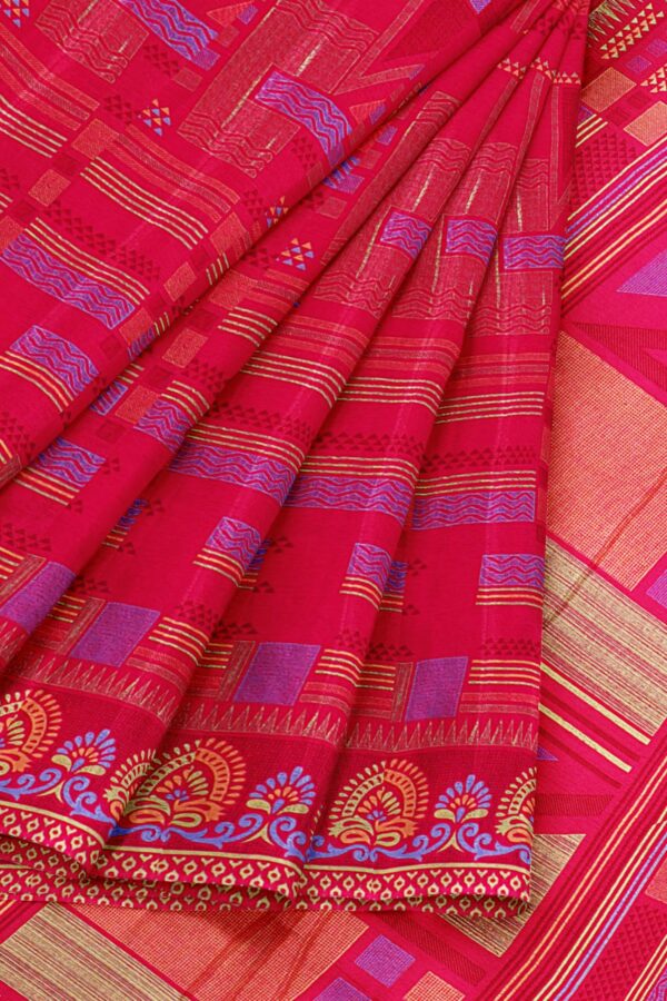 Red saree with purple border - Image 6