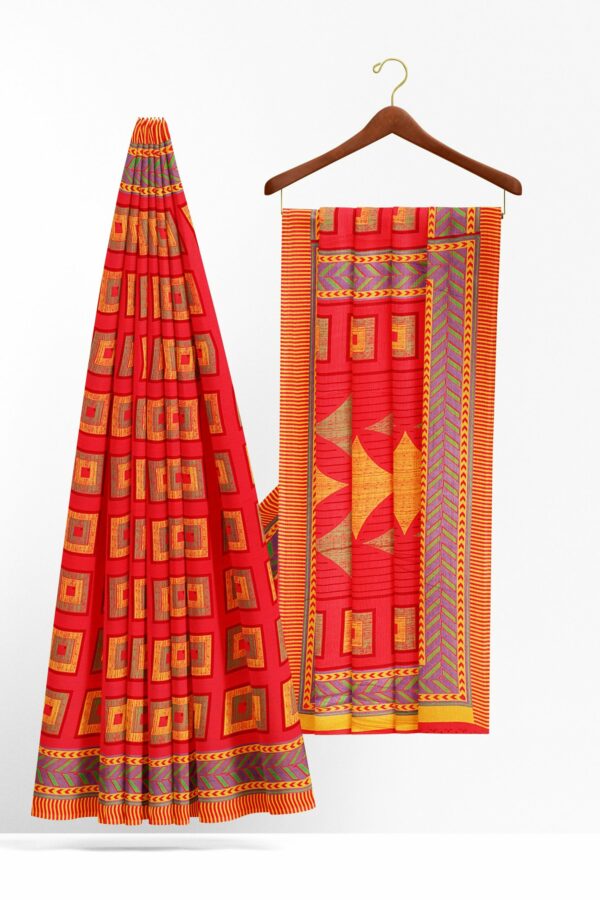 Red saree with red border