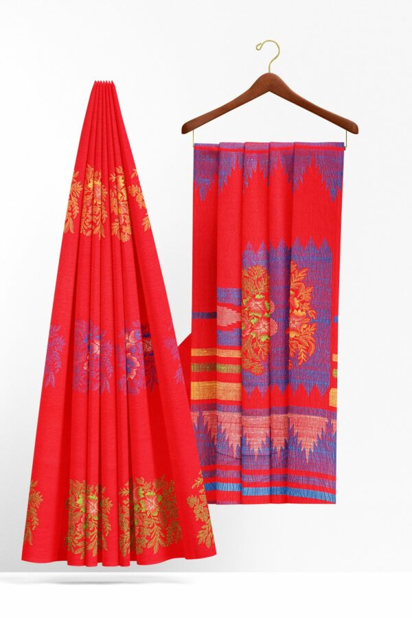 Red saree with red border