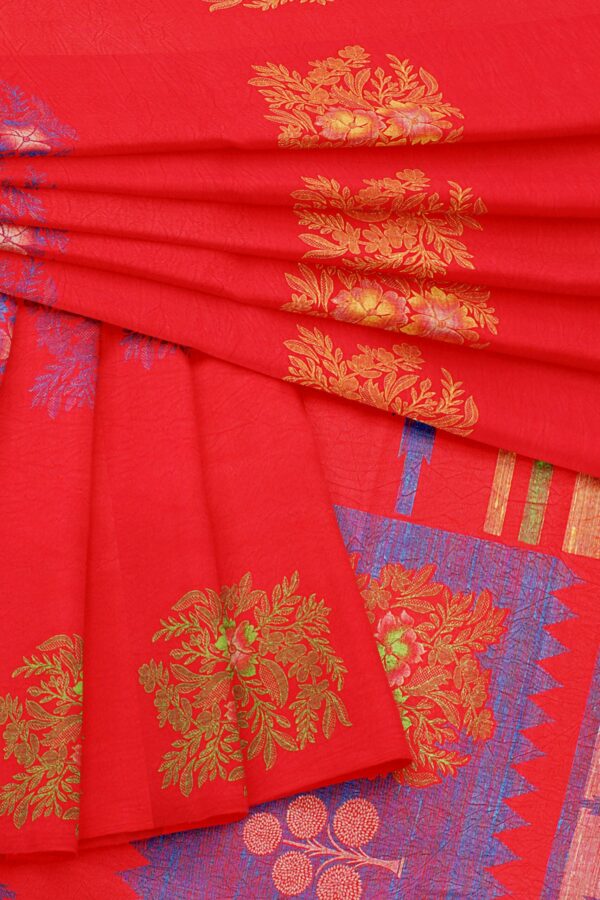 Red saree with red border - Image 5