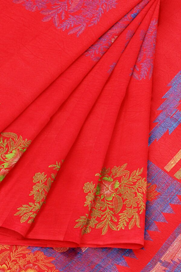 Red saree with red border - Image 6