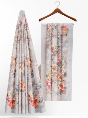Silver floral saree with silver border