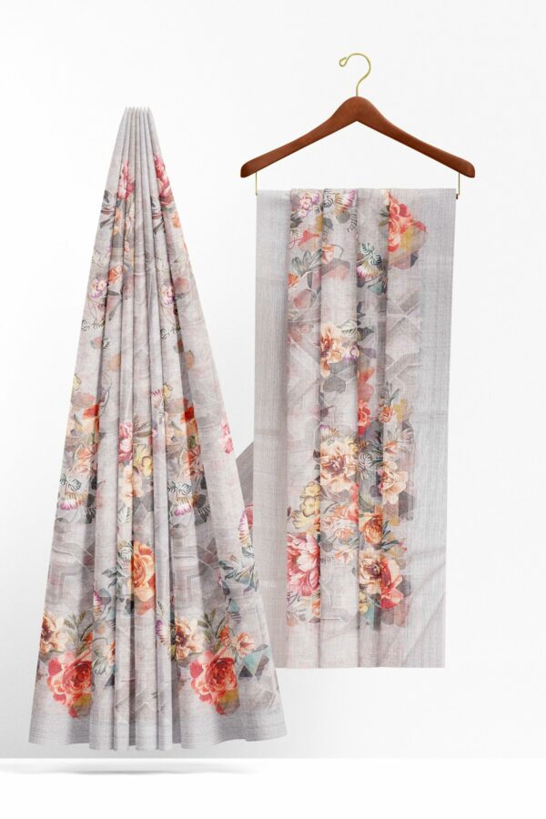 Silver floral saree with silver border