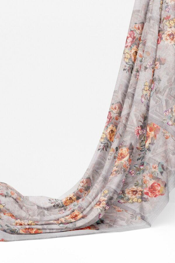 Silver floral saree with silver border - Image 3