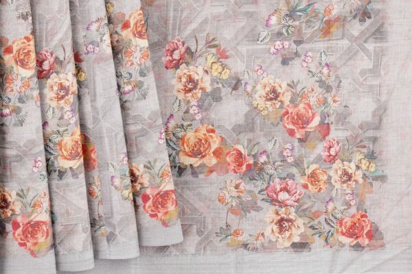 Silver floral saree with silver border - Image 4