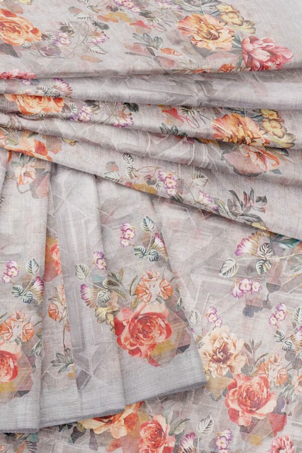 Silver floral saree with silver border - Image 5