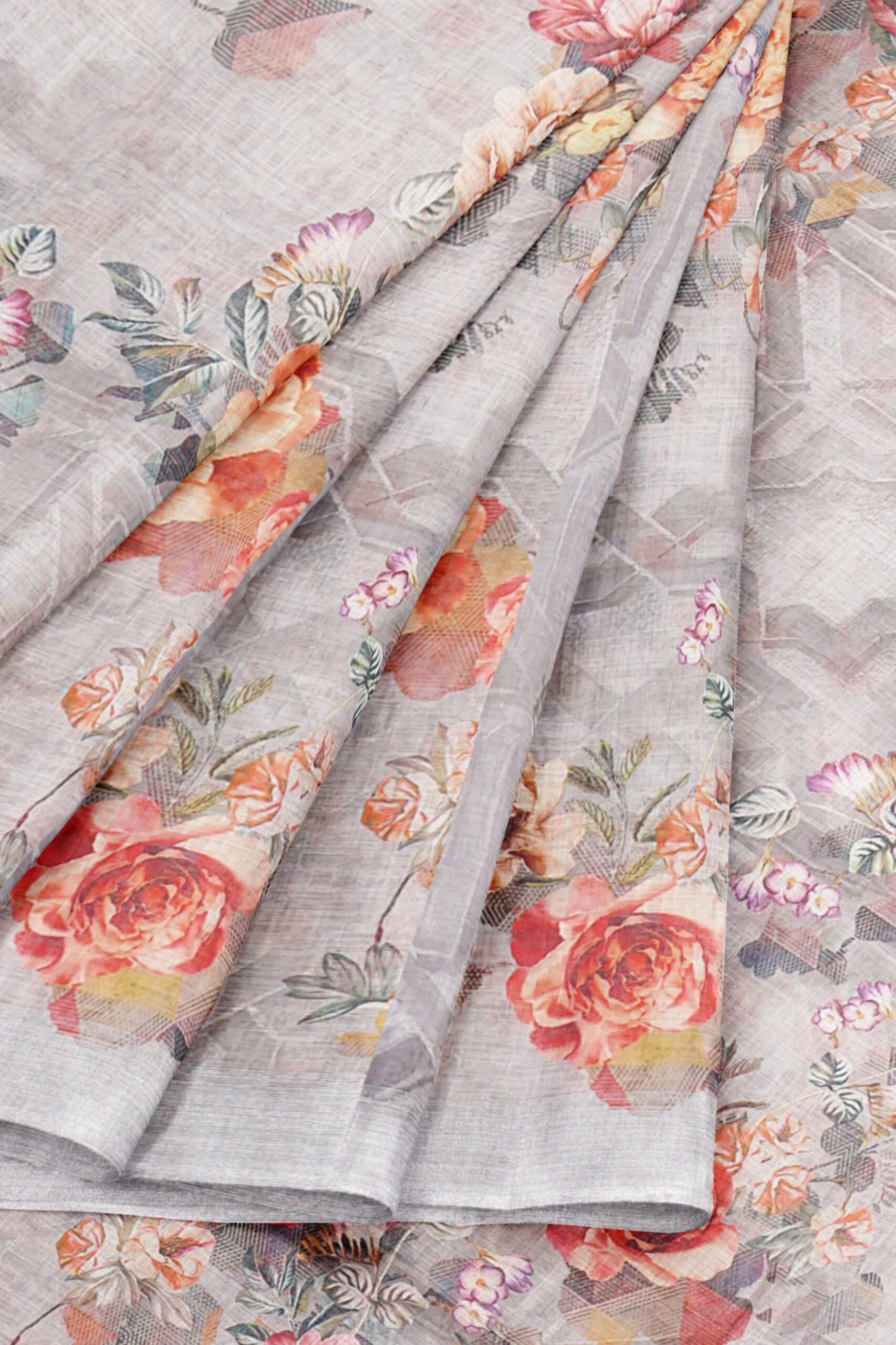 Silver floral saree with silver border - Image 6