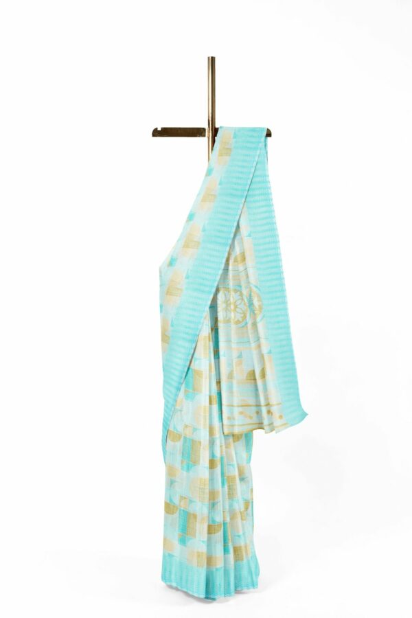 Sky blue saree with blue border - Image 2