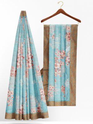 Sky blue saree with brown border