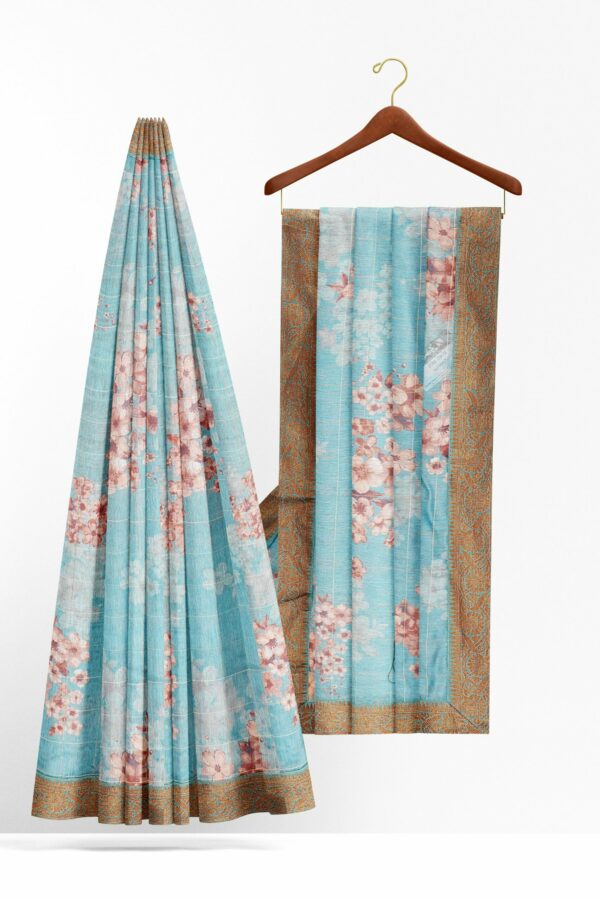 Sky blue saree with brown border