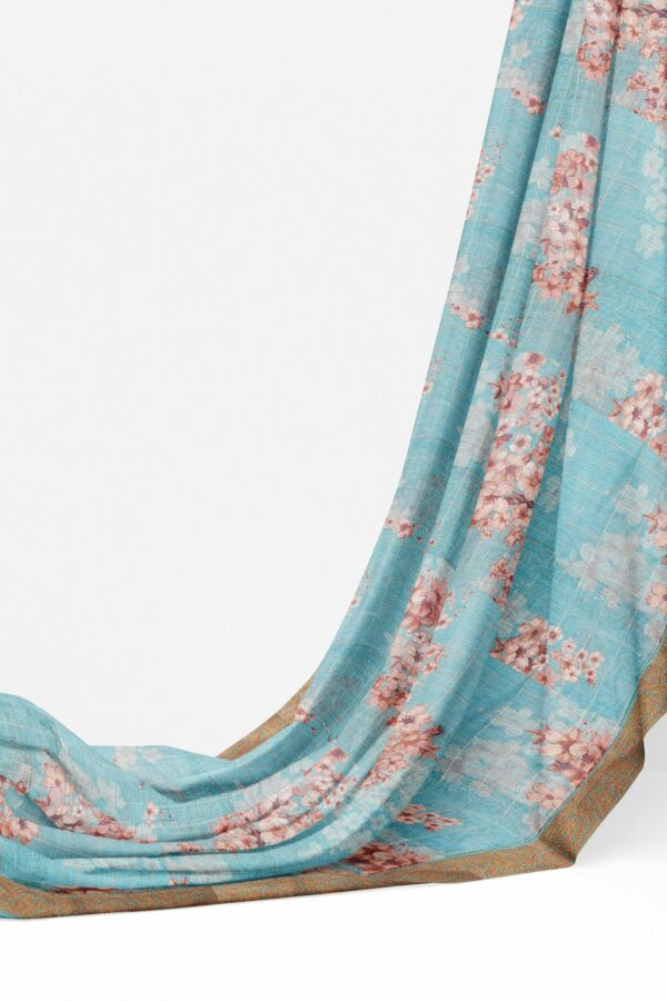 Sky blue saree with brown border - Image 3