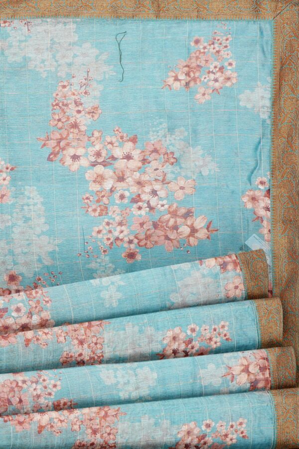 Sky blue saree with brown border - Image 4