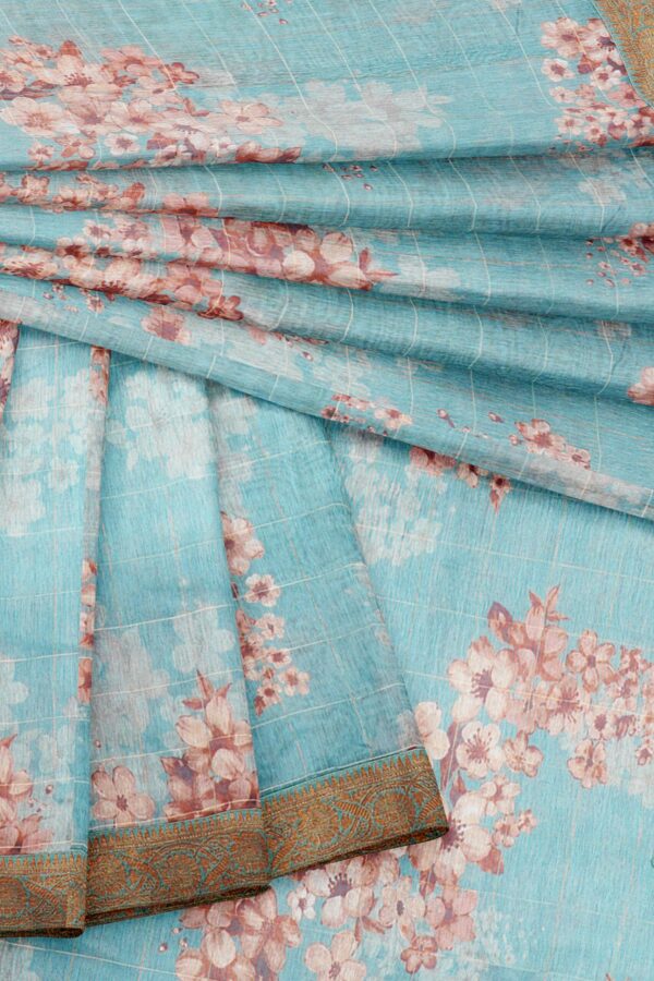 Sky blue saree with brown border - Image 5