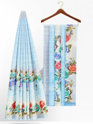 Sky blue saree with floral design