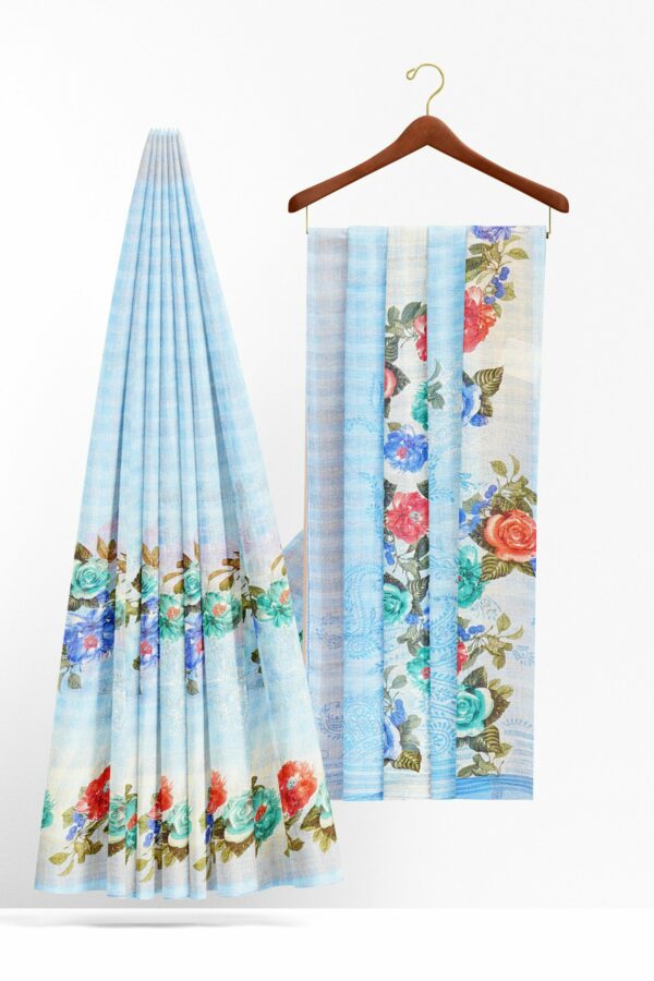Sky blue saree with floral design