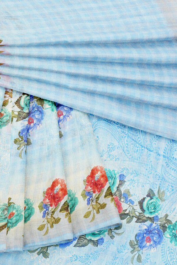 Sky blue saree with floral design - Image 5