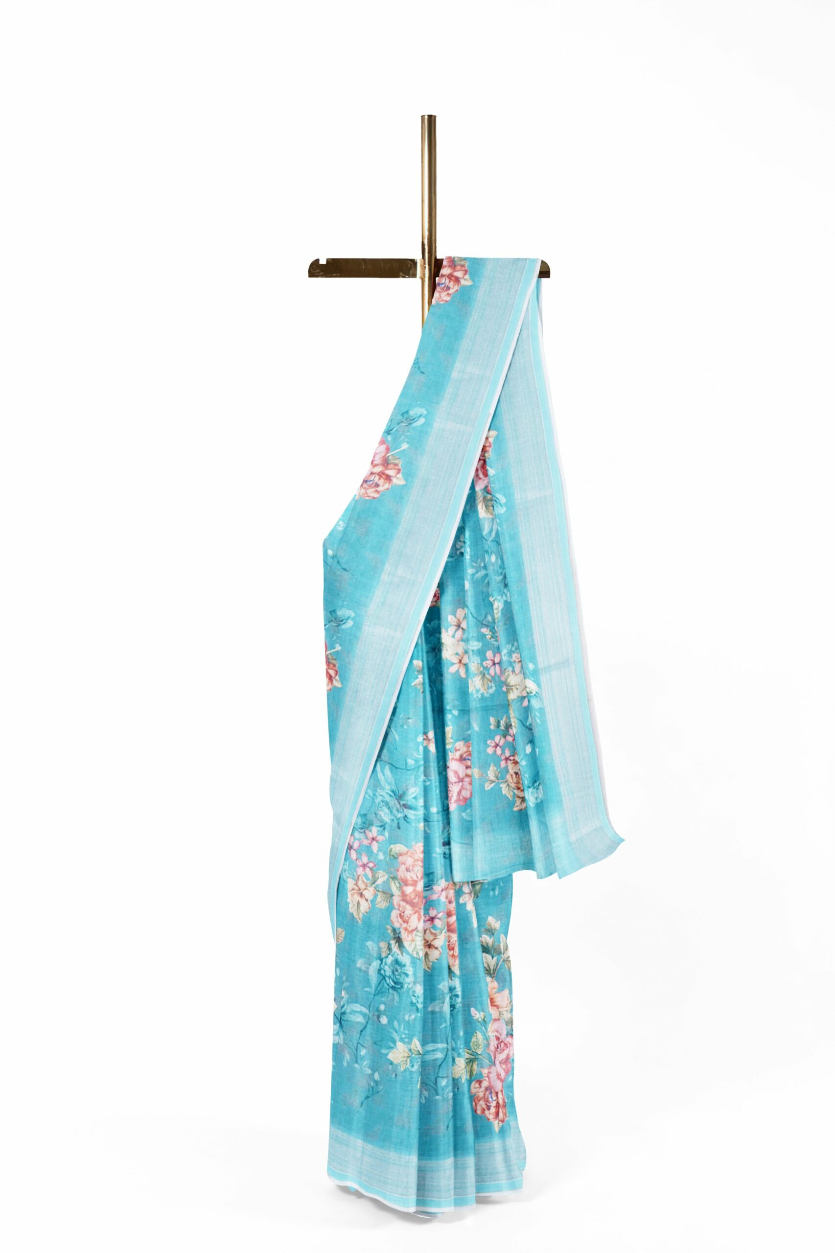 Sky blue saree with light blue border - Image 2
