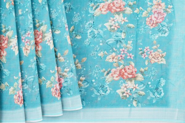 Sky blue saree with light blue border - Image 4