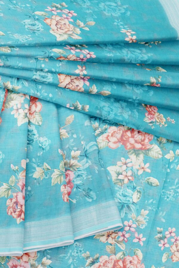 Sky blue saree with light blue border - Image 5