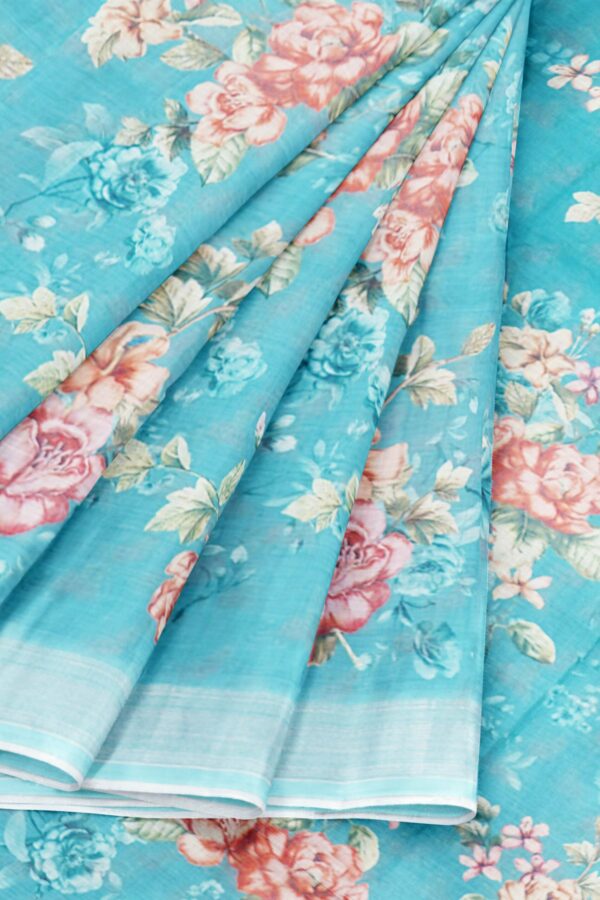 Sky blue saree with light blue border - Image 6