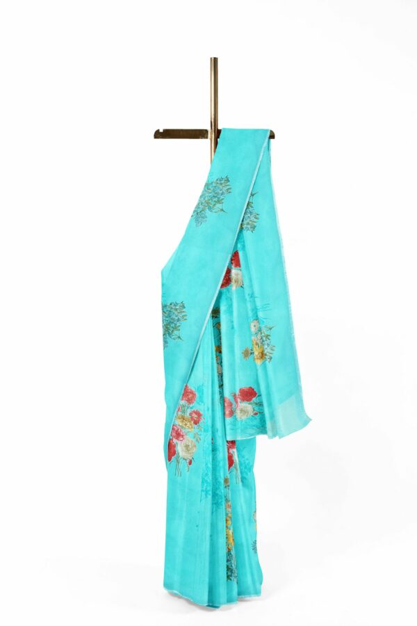 Sky blue saree with silver colour border - Image 2