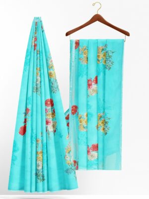 Sky blue saree with silver colour border