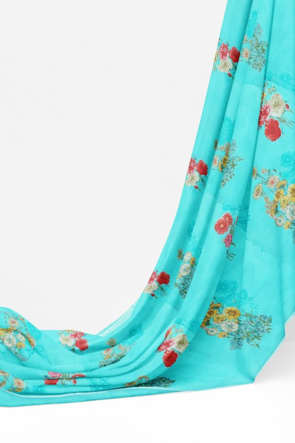 Sky blue saree with silver colour border - Image 3