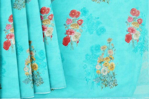Sky blue saree with silver colour border - Image 4