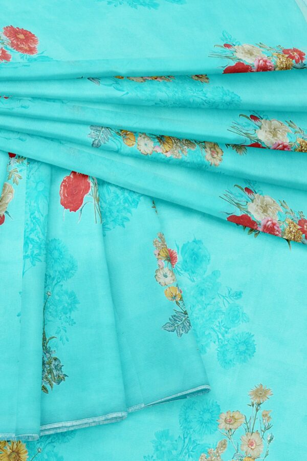 Sky blue saree with silver colour border - Image 5
