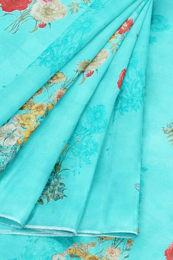 Sky blue saree with silver colour border - Image 6