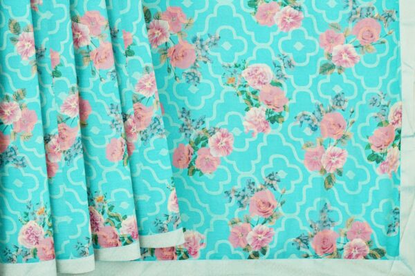 Turquoise blue saree with light white border - Image 4