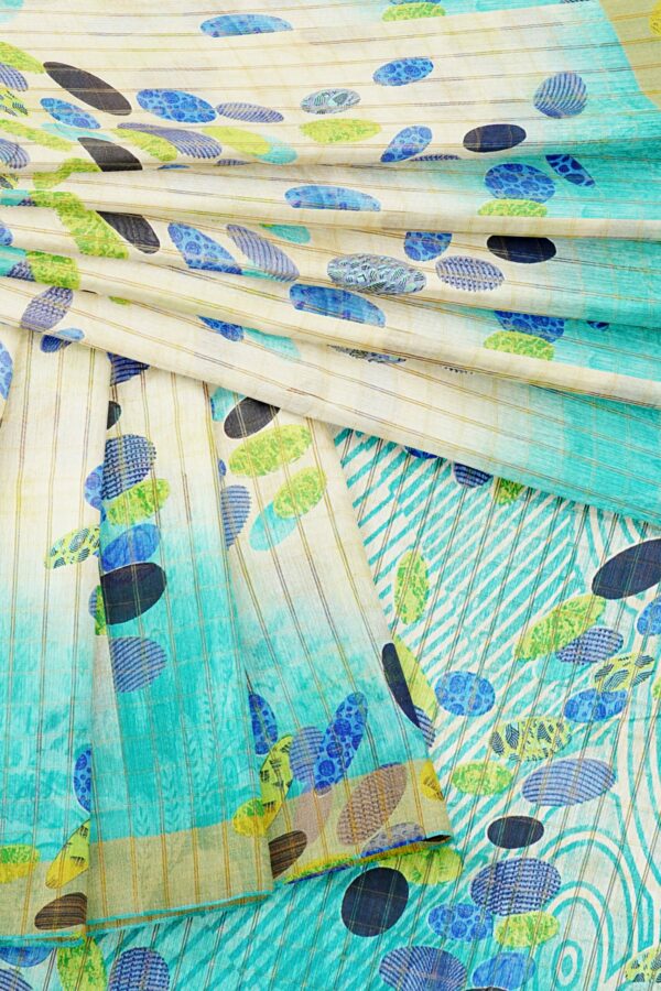 White saree with blue border - Image 5