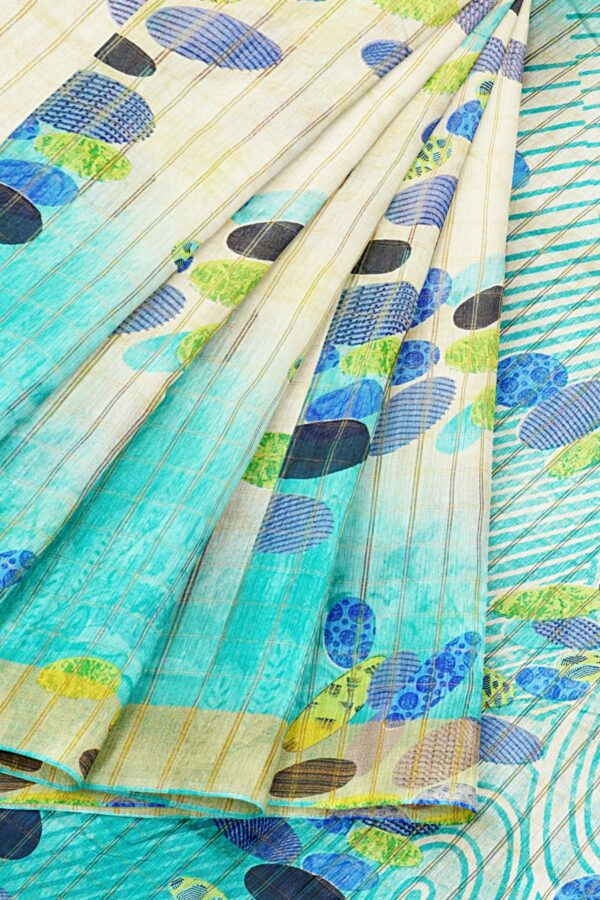 White saree with blue border - Image 6