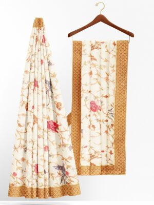 White saree with golden border